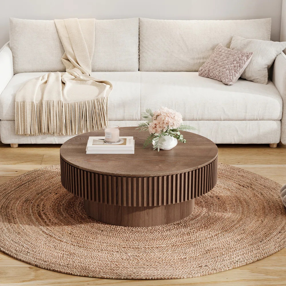 31.5'' Round Coffee Table With Storage Solid Wood Veneered Julius Coffee Table Accent Tea Table F... | Wayfair North America