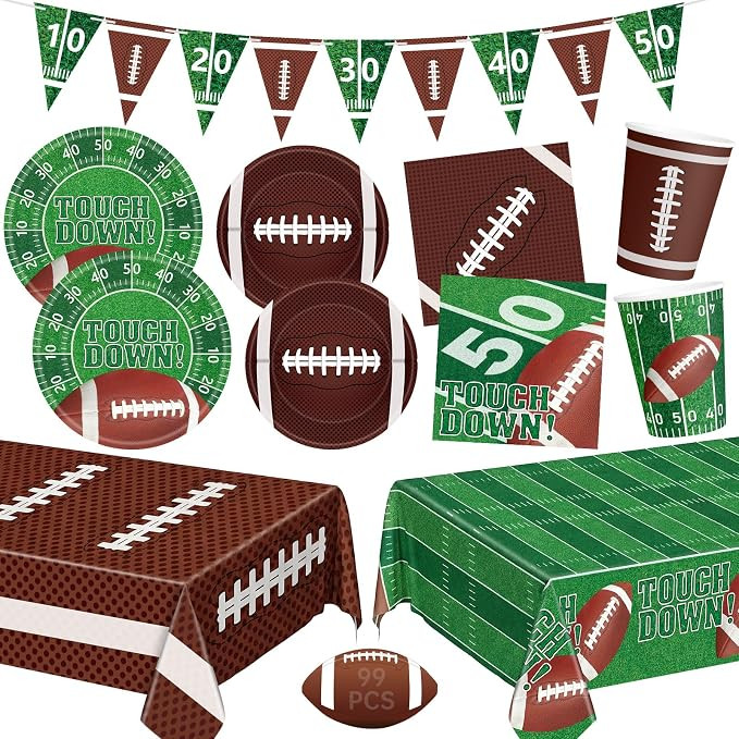 99 Pcs Football Party Supplies Sets, Includes Touchdown Dinner Plates, Dessert Plates, Napkins, R... | Amazon (US)