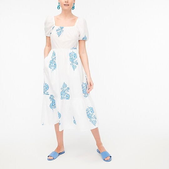 Floral puff-sleeve tiered midi dress | J.Crew Factory
