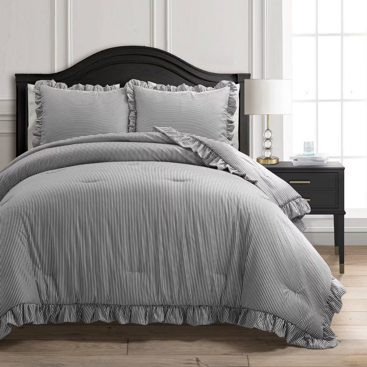 Lush Decor 3pc Reyna Stripe Reversible Comforter Bedding Set Gray/White | Target