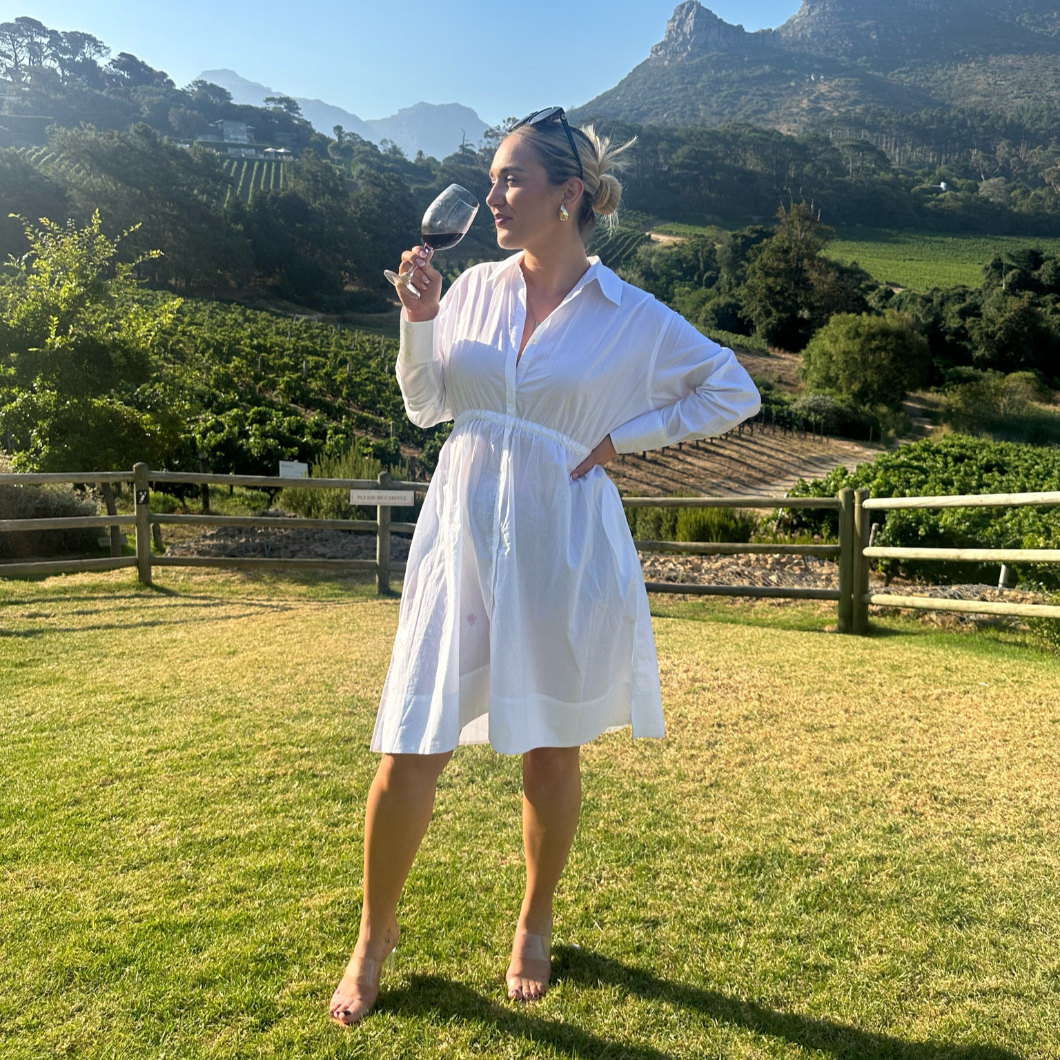 Collared white poplin white shirt with pull tie waist concealed buttons and  practical side pockets dress easy to dress up or casual teamed with clear block heels and tortoise shell sunglasses for the perfect wine tasting day in the Cape Town sun ☀️ 


#LTKfindsunder50 #LTKSeasonal #LTKeurope