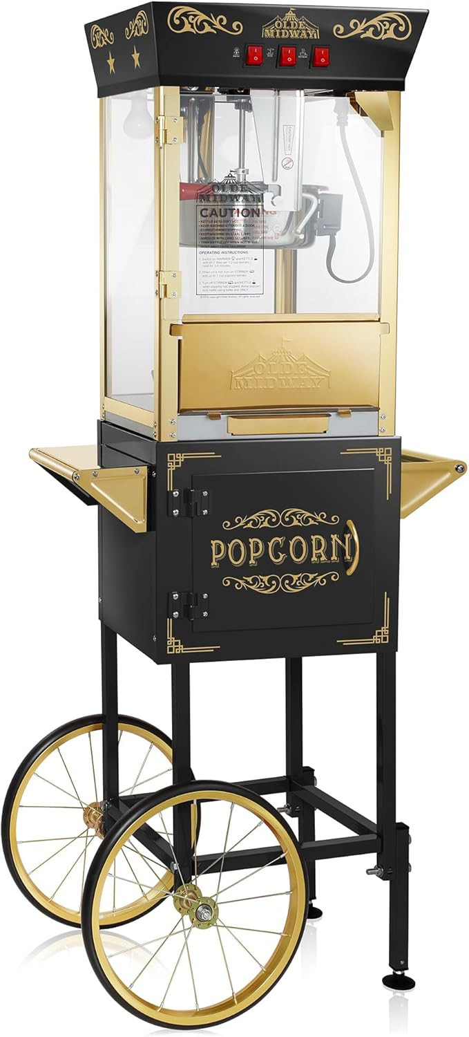 Olde Midway Movie Theater-Style Popcorn Machine Maker with Cart and 10-Ounce Kettle - Black, Vint... | Amazon (US)