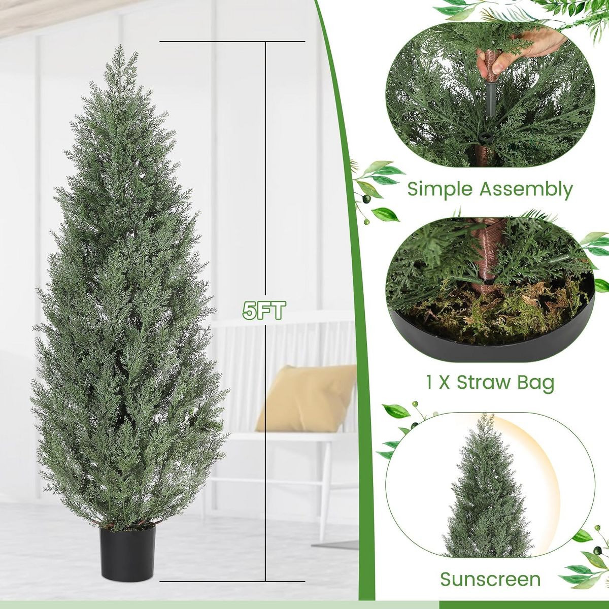 5 Ft Artificial Topiary Trees Set of 2, Uv Resistant Faux Cedar Porch Tree with Decorative Grass,... | Target