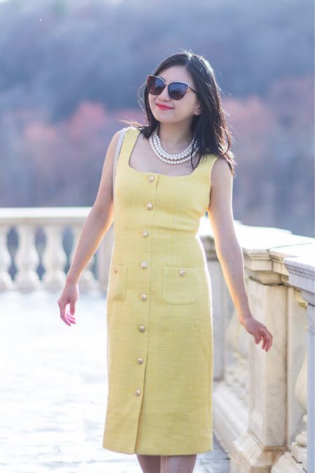 On ElleBlogs.com: Reviewing the Sophia Midi Dress in Tweed; the butter yellow color is so perfect for spring 

#LTKStyleTip #LTKSeasonal #LTKWorkwear