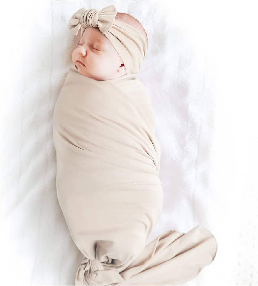 Konssy Baby Girl Newborn Receiving Blanket with Headband Set Baby Swaddle Nursery Swaddle Wrap(Oa... | Amazon (US)