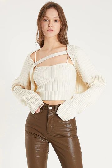 Desha Knit Crop Top Cardigan Set | Storets (Global)