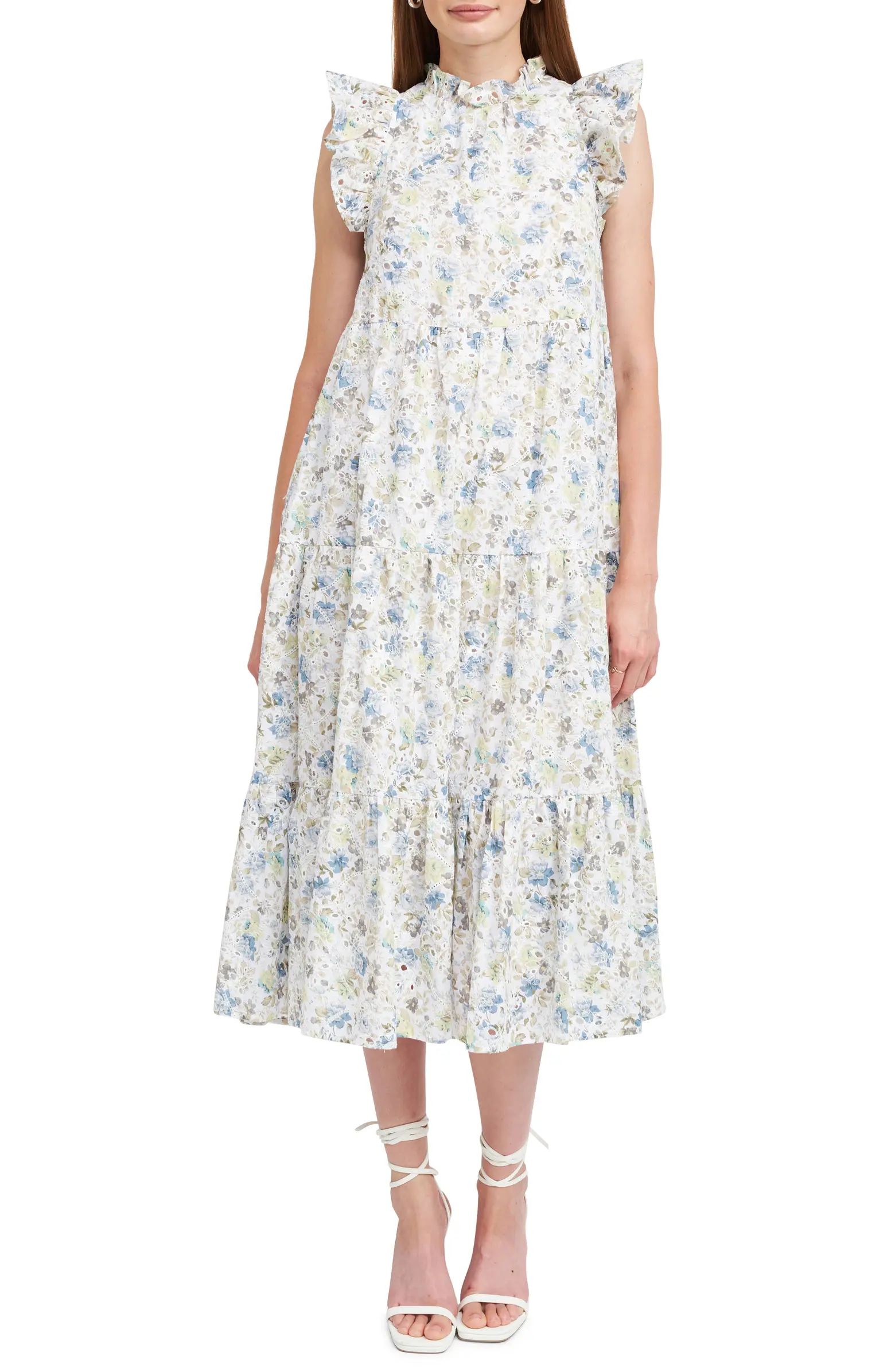 Eliza Floral Ruffle Tiered Cotton Midi Dress | Nordstrom