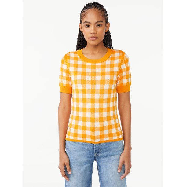 Free Assembly Women's Sweater Tee with Cuffed Short Sleeves, Lightweight | Walmart (US)