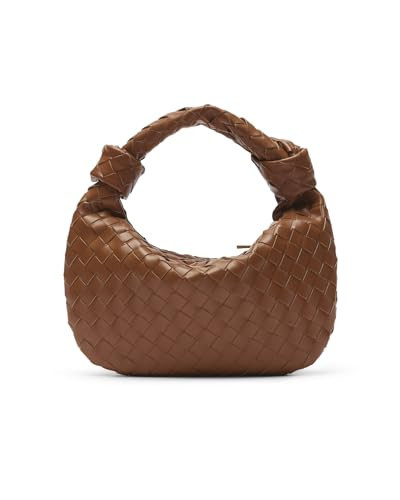 Woven Handbags for Women, Hobo Bags for Women, Fashion Knotted Small Top Handle Purse Clutch, Soft Vegan Leather - Brown | Amazon (US)