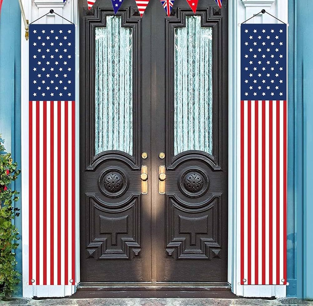 4th of July Decorations Outdoor Hanging American Flag Banners (2 Pcs) | Amazon (US)