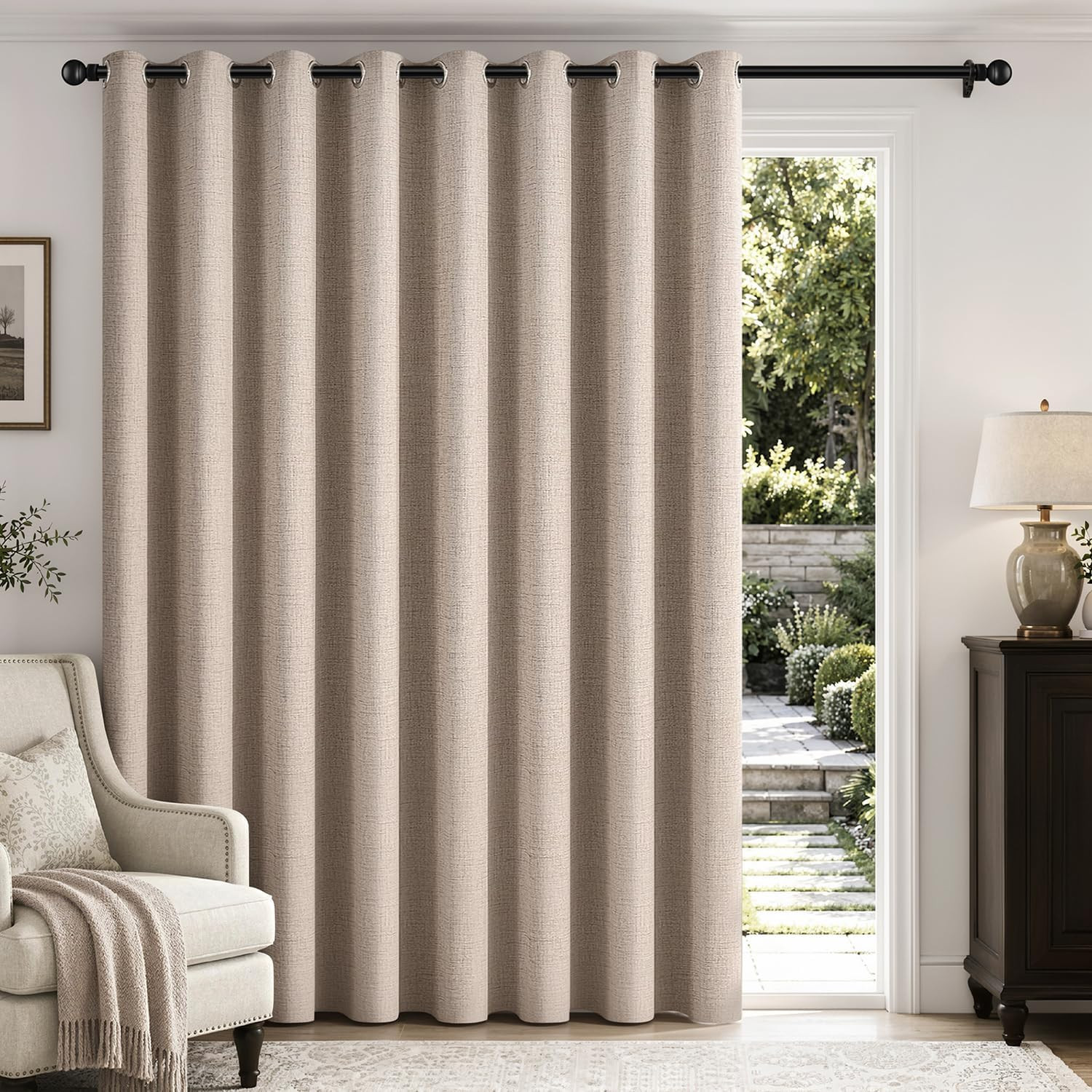 MIULEE Extra Wide 100% Blackout Linen Curtains for Bedroom 100x84 Beige | Amazon (US)