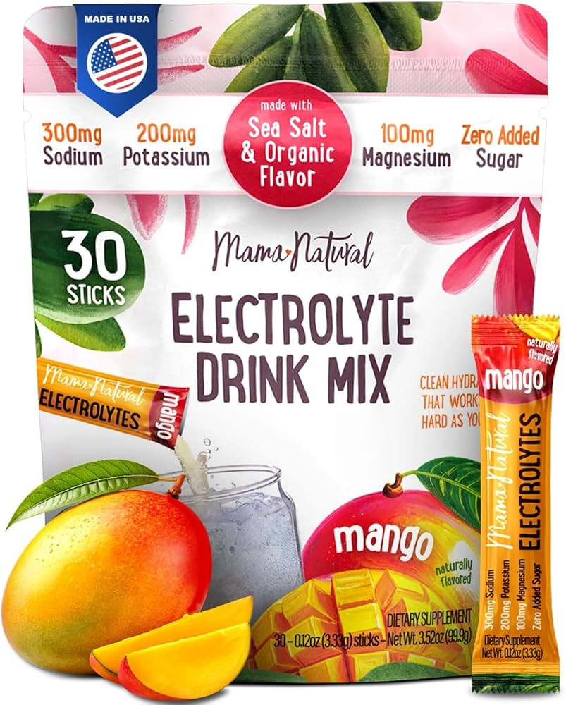 Mama Natural Electrolytes Powder Packets – Instant Hydration with natural Sea Salt, Potassium &... | Amazon (US)