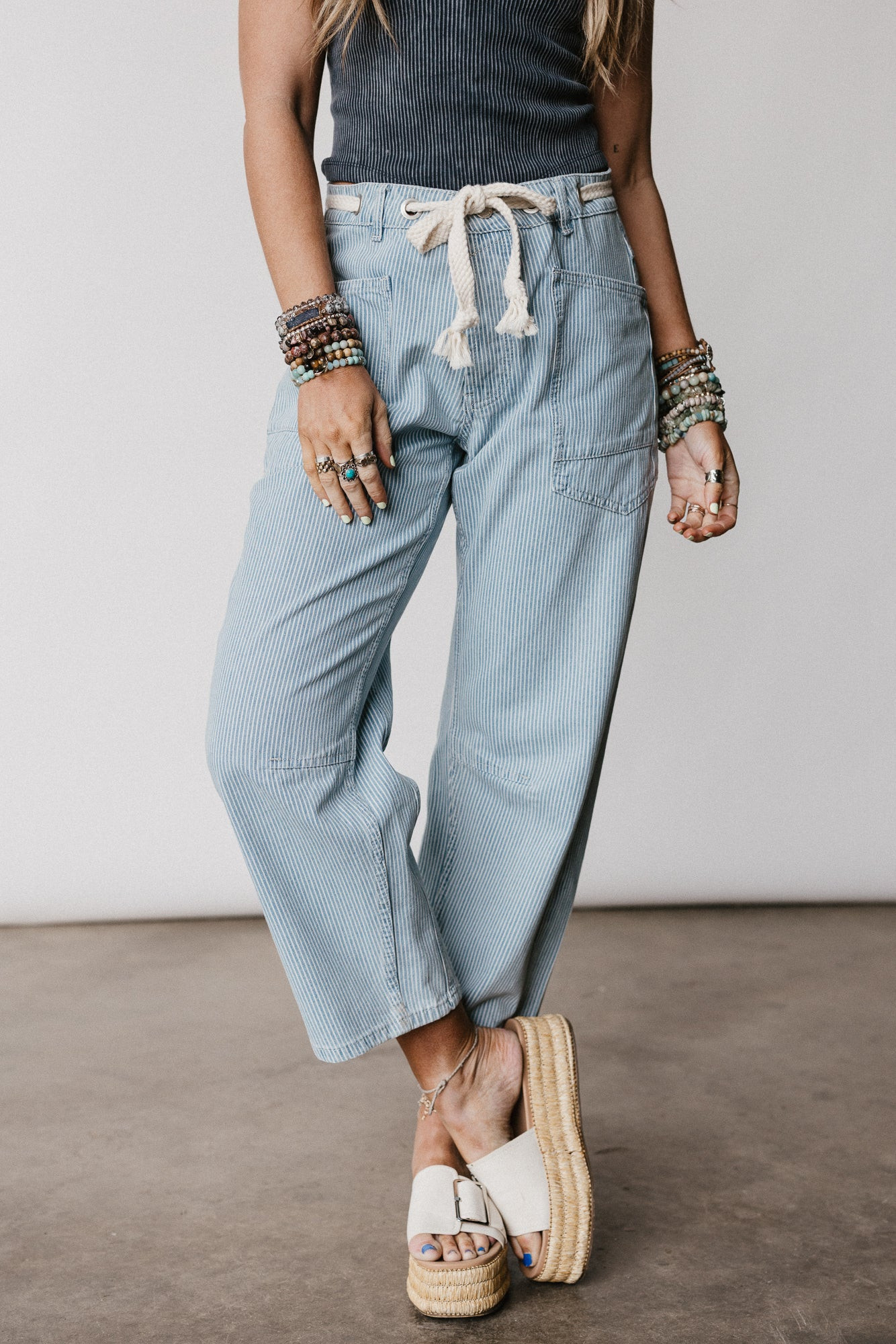 Elevated Eyelet Barrel Jeans - Multi Stripe | Three Bird Nest
