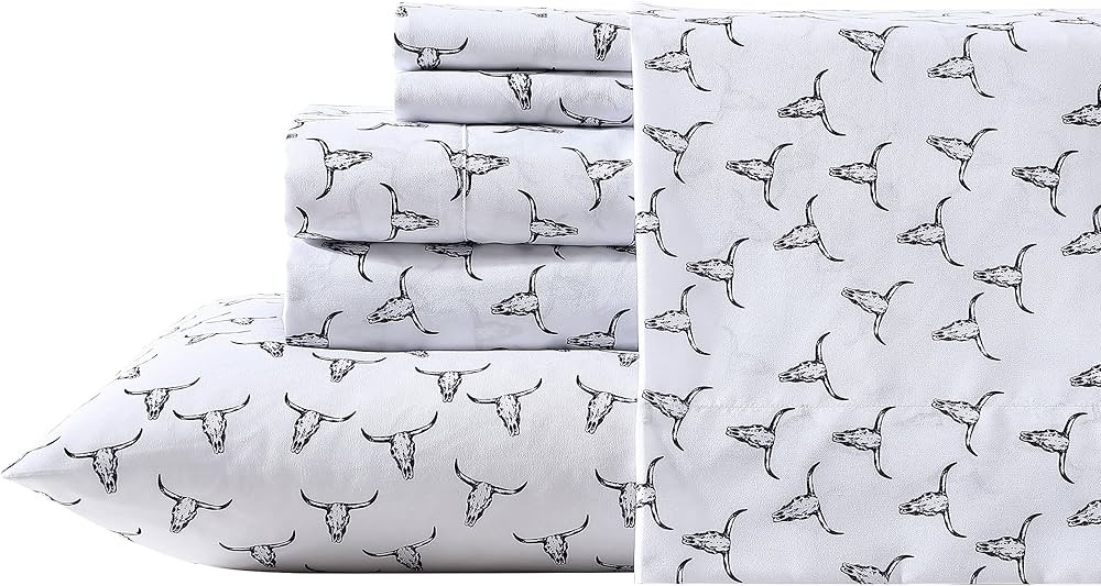 Wrangler- Twin Sheet Set, Silky & Lightweight Bedding Set, Casual Home Décor (Steer Skulls Black... | Amazon (US)