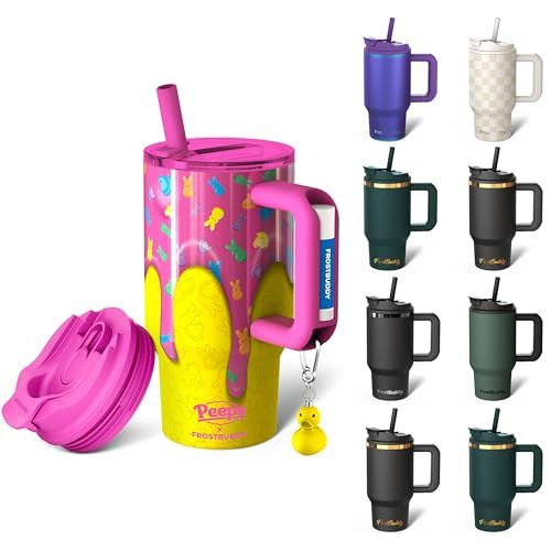 Thicc Buddy - 16 oz Stainless Steel Vacuum Insulated Tumbler with Lid and Straw for Water - Travel Mug Cupholder Friendly - Gifts for Women Men Him Her (Peeps Drip) | Amazon (US)