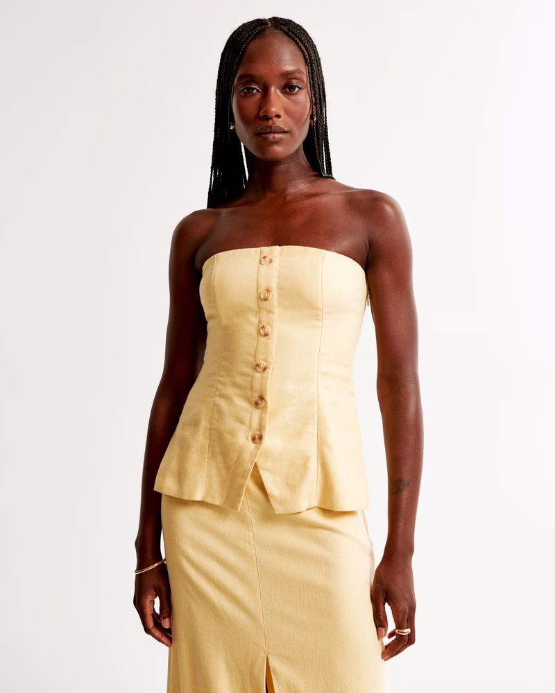 Strapless Linen-Blend Button-Through Top | Abercrombie & Fitch (US)
