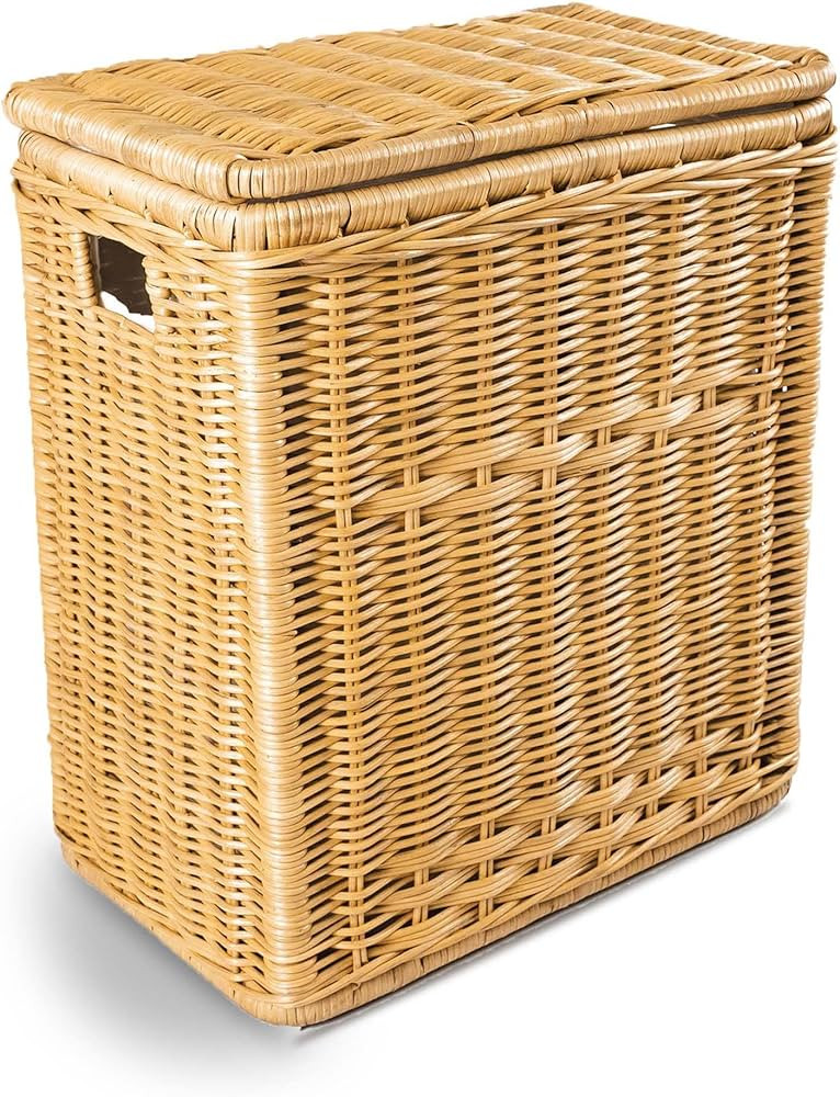 The Basket Lady Narrow Wicker Rectangular Laundry Hamper, 21 in L x 13 in W x 24 in H, Sandstone | Amazon (US)