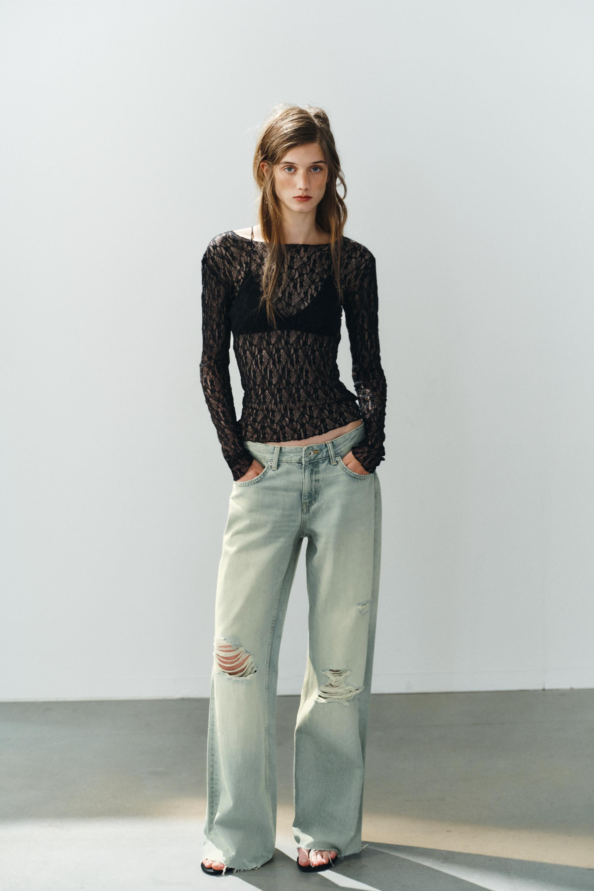 LACE LONG SLEEVE TOP | Zara UK