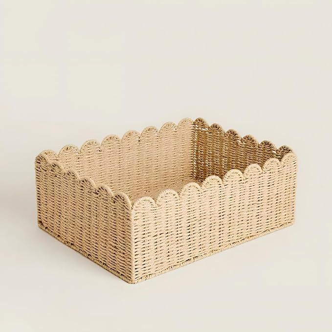 Scalloped Basket, Wicker Baskets for Storage, Hand Woven shelf Baskets, Seagrass Baskets for Bath... | Amazon (US)