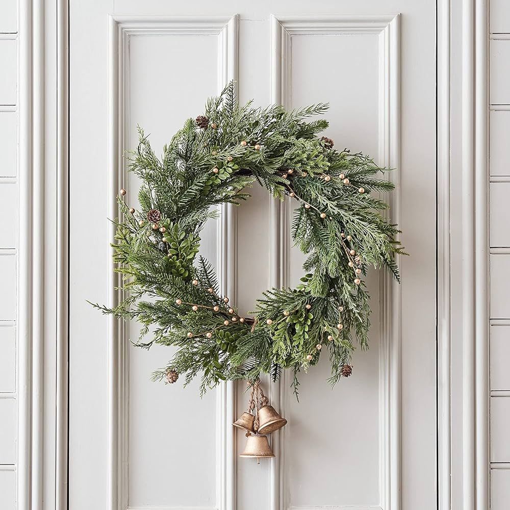 Lights4fun, Inc. 24” Artificial Mixed Foliage, Gold Berry & Pinecone Christmas Wreath Decoratio... | Amazon (US)