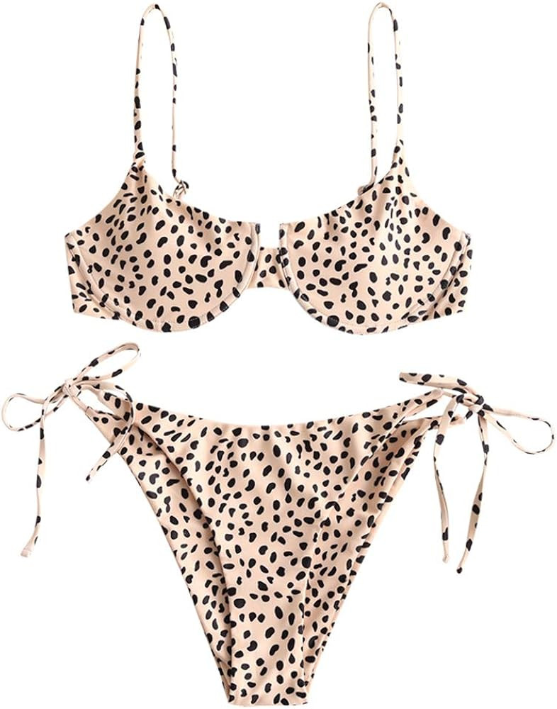 ZAFUL Women's Underwire Push Up Balconette Tie Side String Bikini Set Swimsuit | Amazon (US)