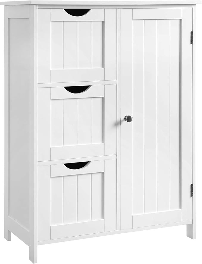 VASAGLE Bathroom Floor Storage Cabinet, Freestanding Bathroom Storage Unit with 3 Drawers, 1 Adju... | Amazon (US)