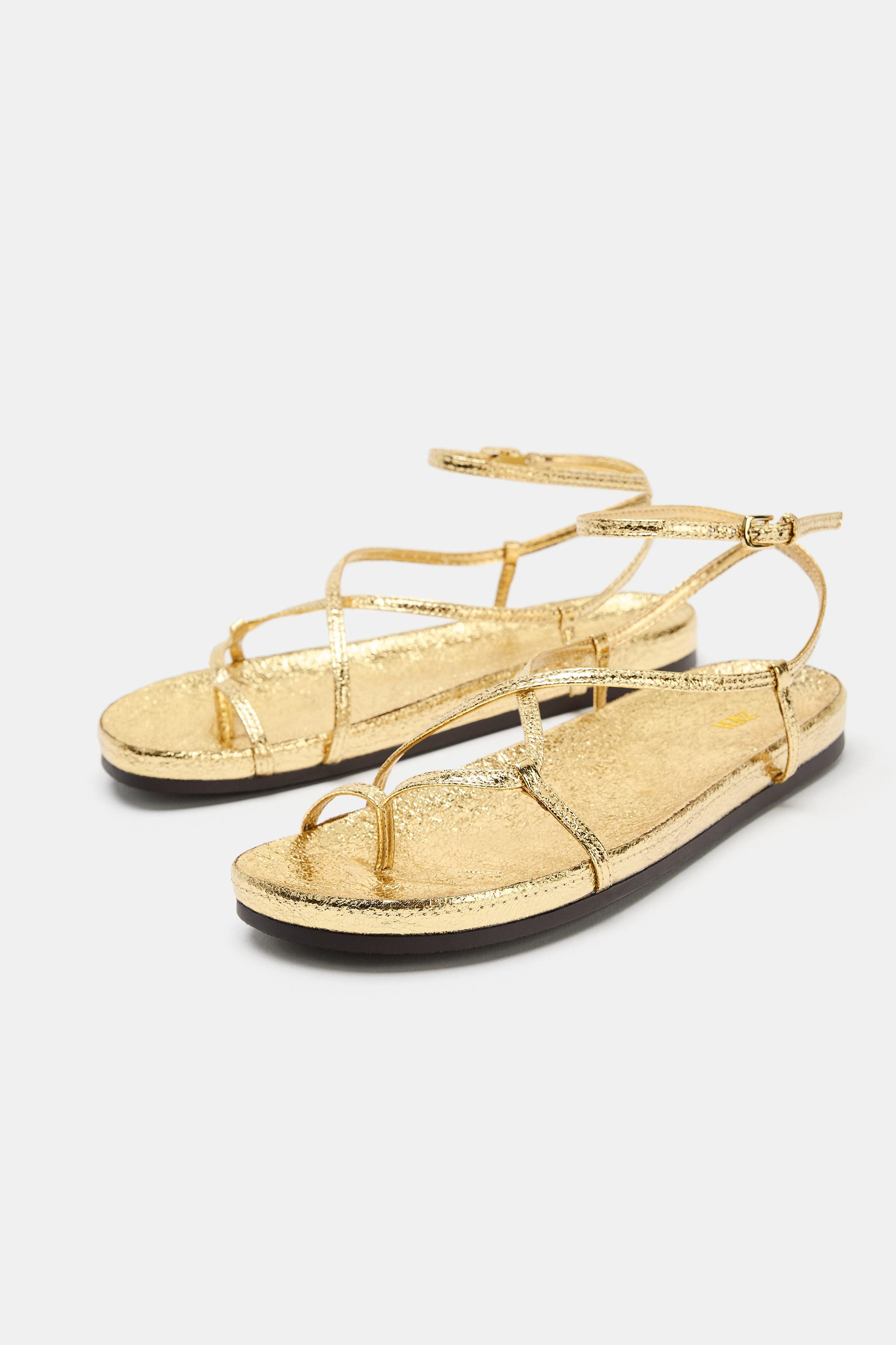 METALLIC EFFECT FLAT SANDALS | Zara Canada