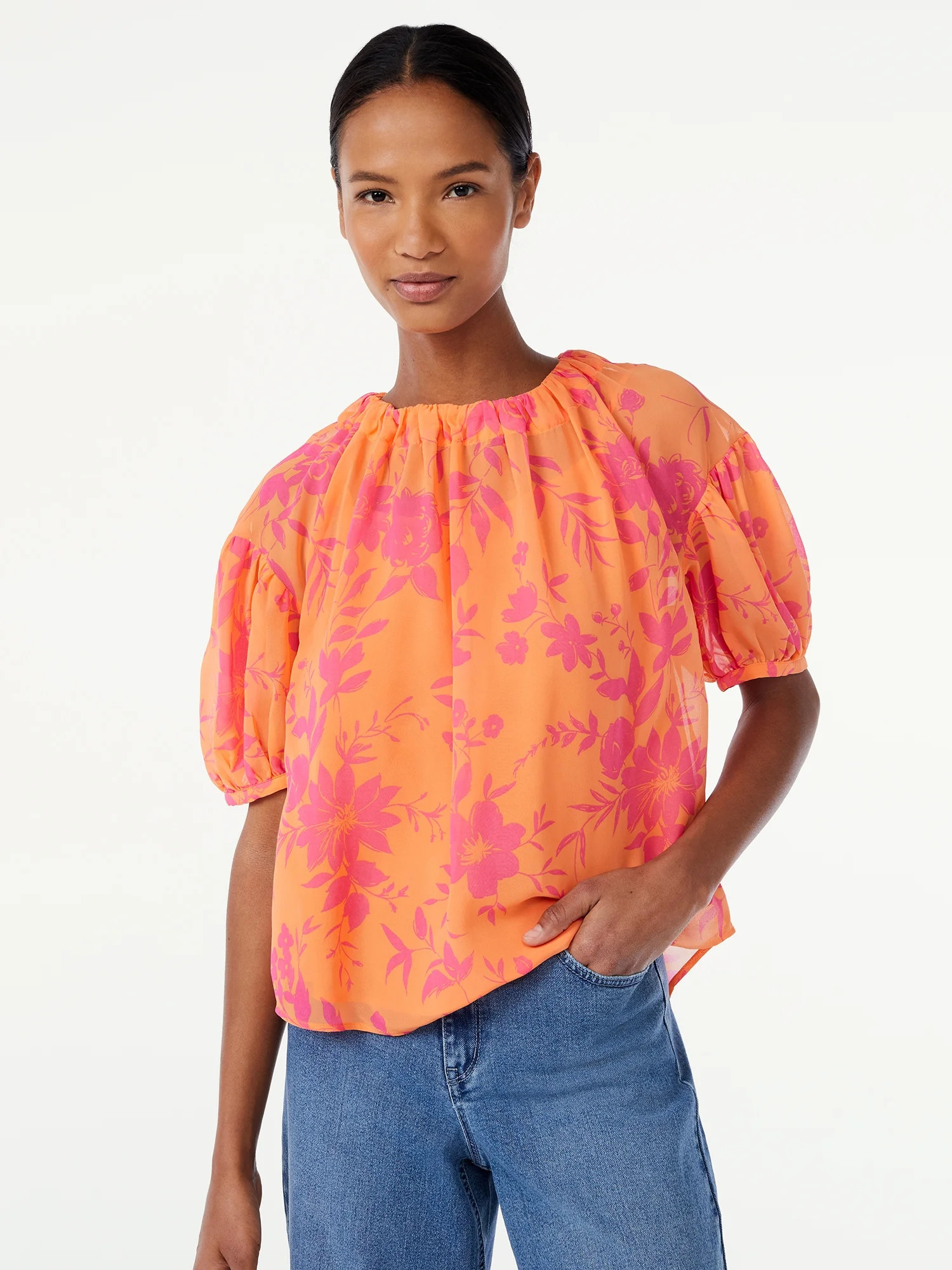 Scoop Women's Elbow Puff Sleeve Top | Walmart (US)