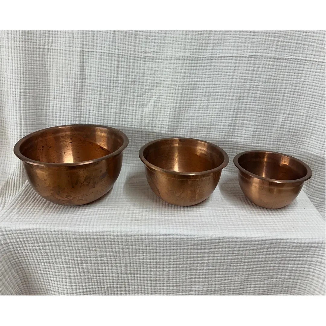 Vintage Copper Mixing Bowl Set of 3 Nesting Made in India - Etsy | Etsy (US)
