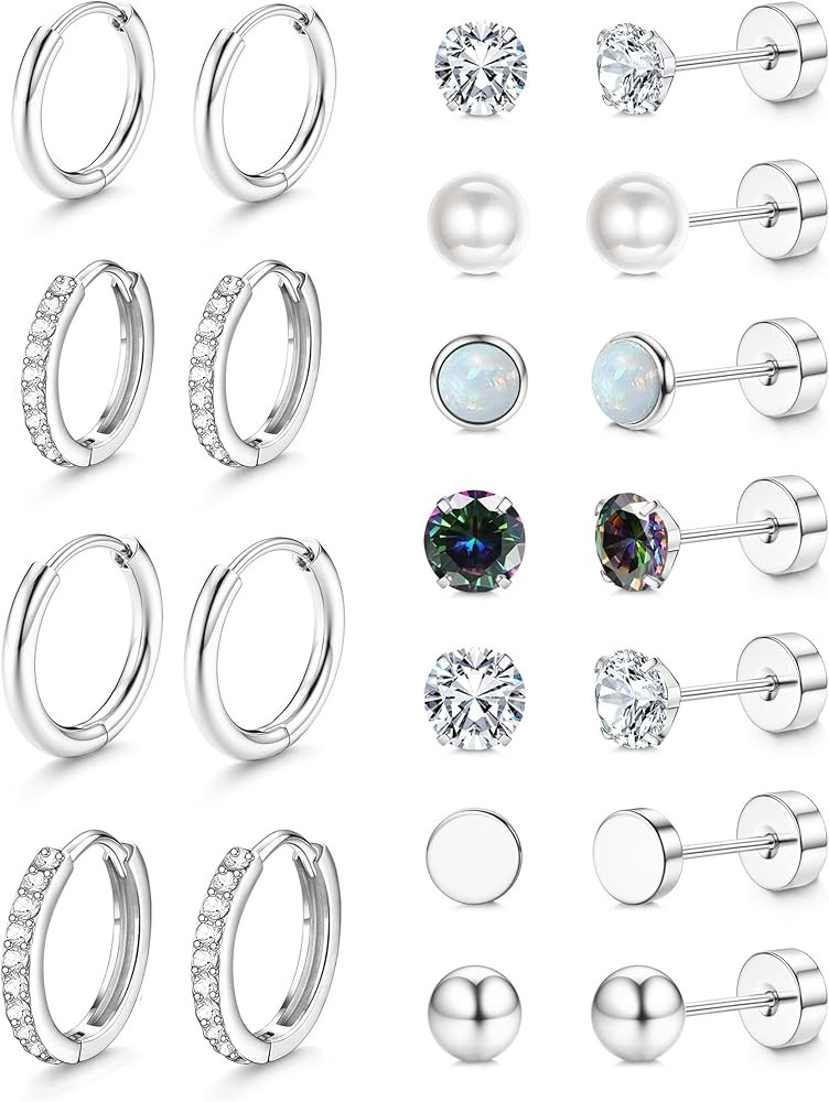 Jstyle Hypoallergenic Stud Hoop Earrings for Women Small Flat Back Surgical Stainless Steel Earri... | Amazon (US)