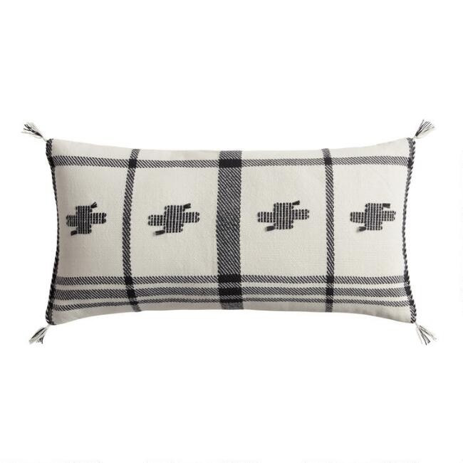 Black and Ivory Embroidered Cross Lumbar Pillow | World Market