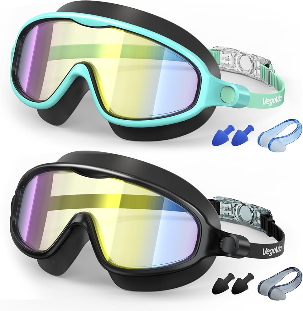 Kids Swim Goggles 2 Pack, Anti-Fog UV Protection Wide View Swimming Goggles for kids 3-15 Youth B... | Amazon (US)