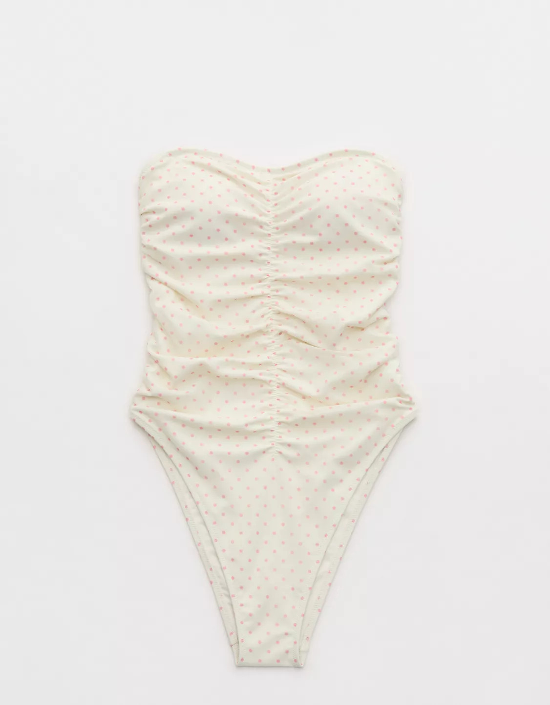 Aerie Ruched Bandeau Mesh One Piece Swimsuit | American Eagle Outfitters (US & CA)