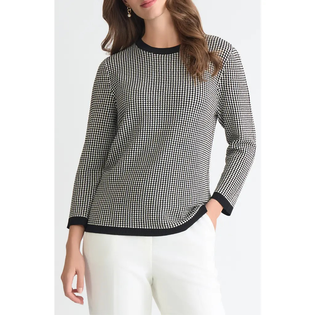 KASPER Geometric Stitch Sweater in Black/Lily White at Nordstrom, Size Small | Nordstrom