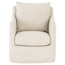 Dayana Modern Classic White Upholstered Mango Wood Swivel Arm Chair | Kathy Kuo Home