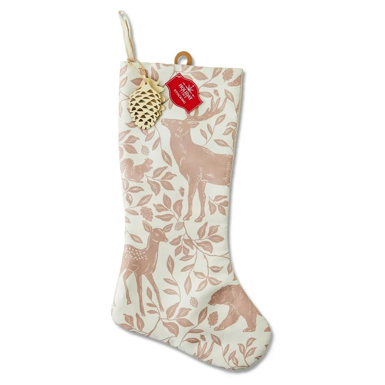 Calcetín Navideño con Estampado Toile Woodland, Beige, 20", de Holiday Time | Walmart (US)
