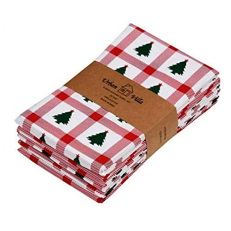 Urban Villa Kitchen Towels Christmas Tree Print 100% Cotton Dish Towels Mitered Corners Ultra Sof... | Walmart (US)