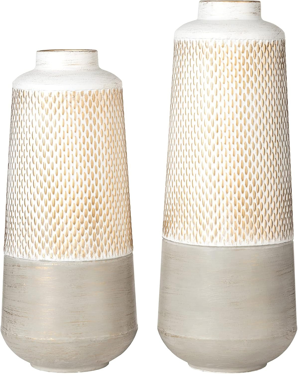 Large Metal Flower Vase Set of 3 Farmhouse Floor Vase Gray / Khaki Two Tones Imitation Ceramic Gl... | Amazon (US)