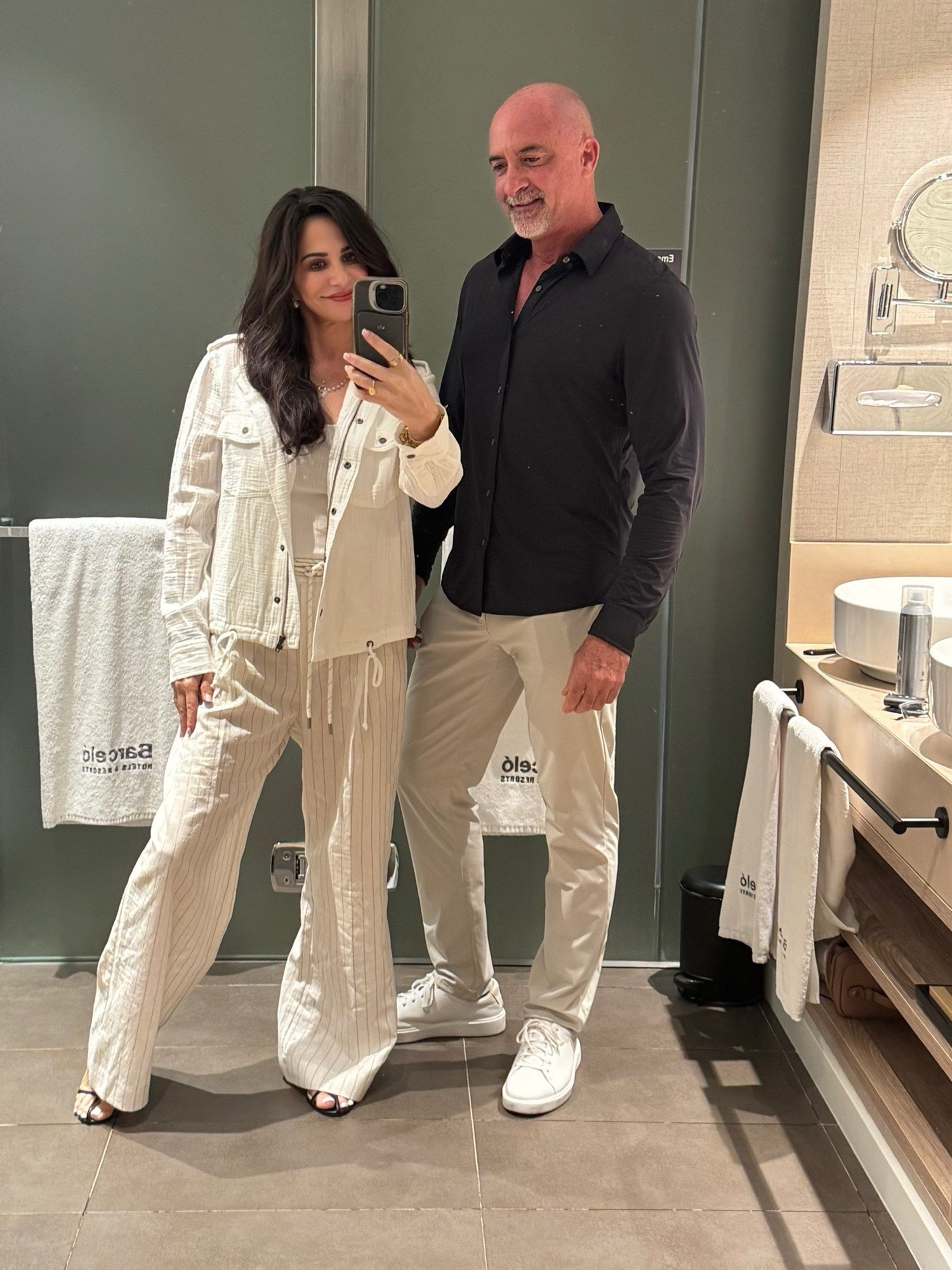 Our look for dinner in Oviedo Spain . My look is on Sale ! Jumpsuit size 4 . Was long and had hemmed. My gauze jacket size sm David wearing a med. pants a 32 . 

#LTKSaleAlert #LTKStyleTip #LTKOver40