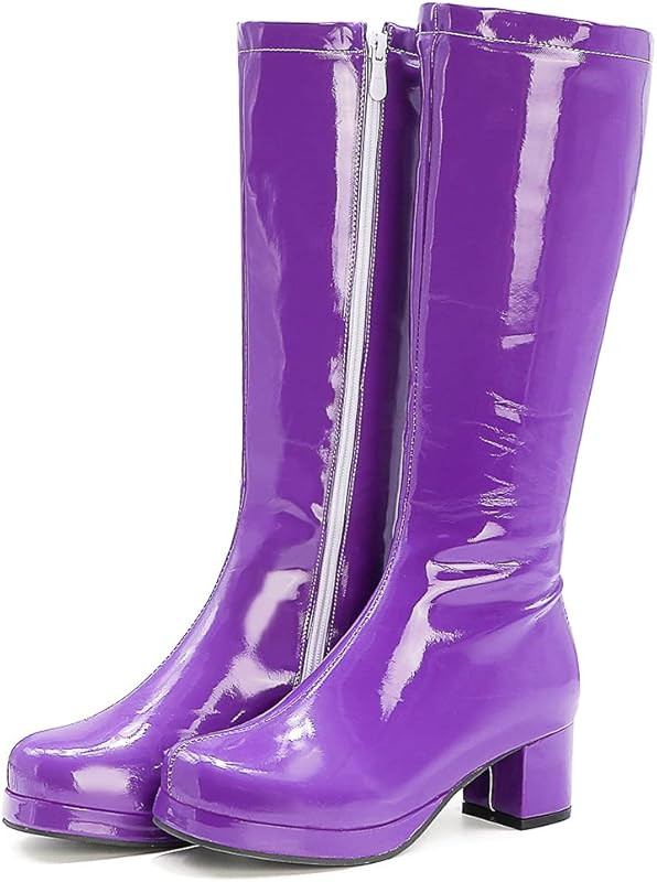 SO SIMPOK Women Fashion Platform Knee High Boots GO GO Boots Patent Leather Side Zip Chunky Heels Pa | Amazon (US)