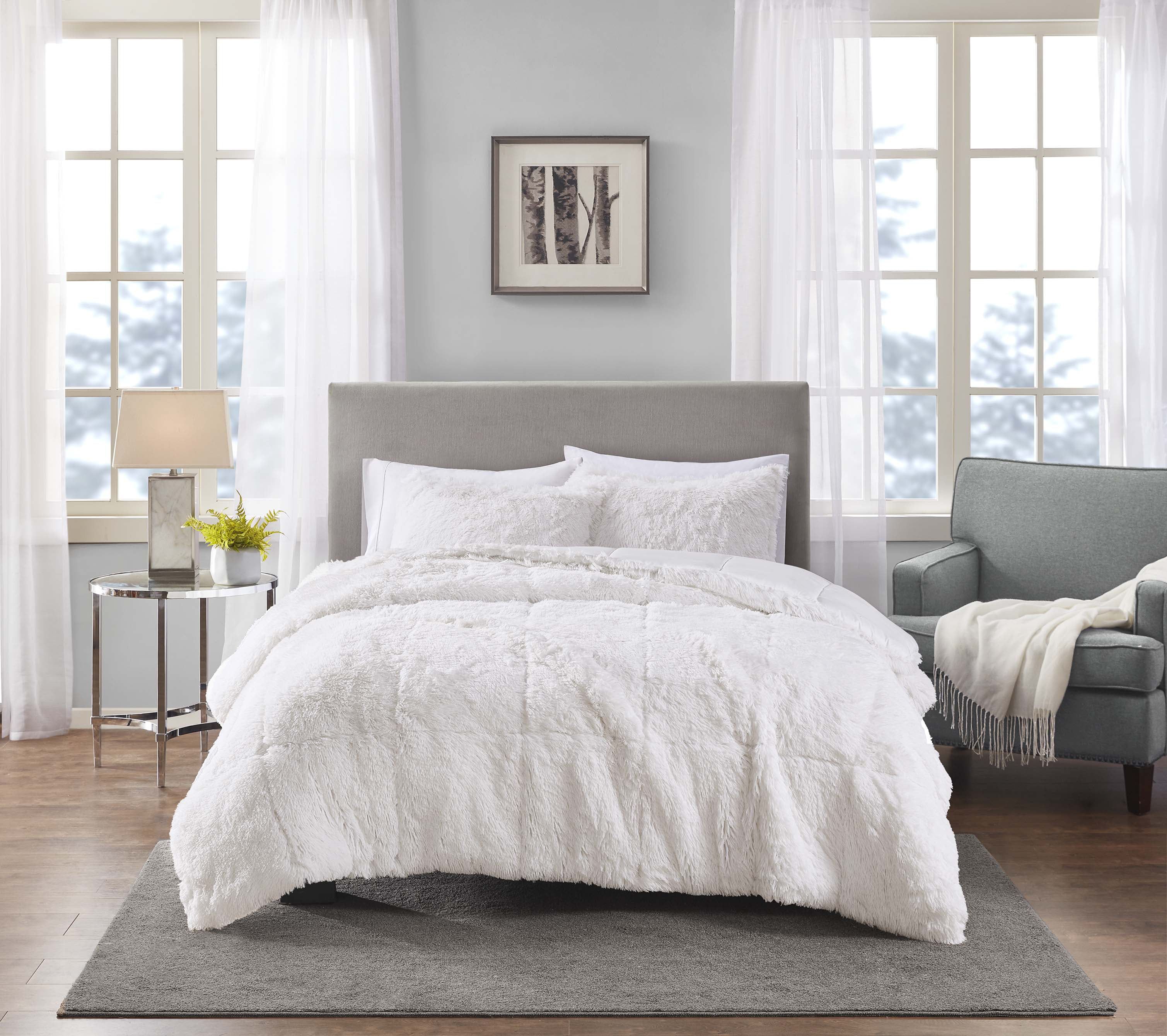 Mainstays Fluffy Faux Fur 3-Piece Super Soft Comforter Set, Full/Queen | Walmart (US)