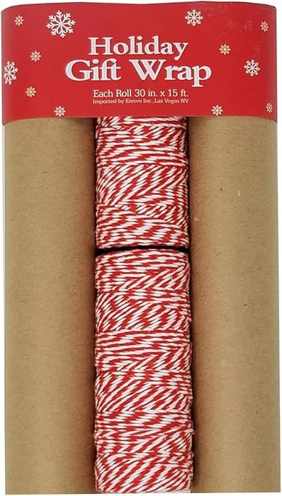 Classic Kraft Wrapping Paper Set – 3 Rolls + Red Baker’s Twine | Durable Brown Christmas Gift... | Amazon (US)
