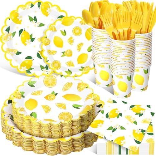 Funnymoom 400 Pcs Lemon Party Supplies for 50 Guests Yellow Fruit Flower Shaped Disposable Plate ... | Amazon (US)