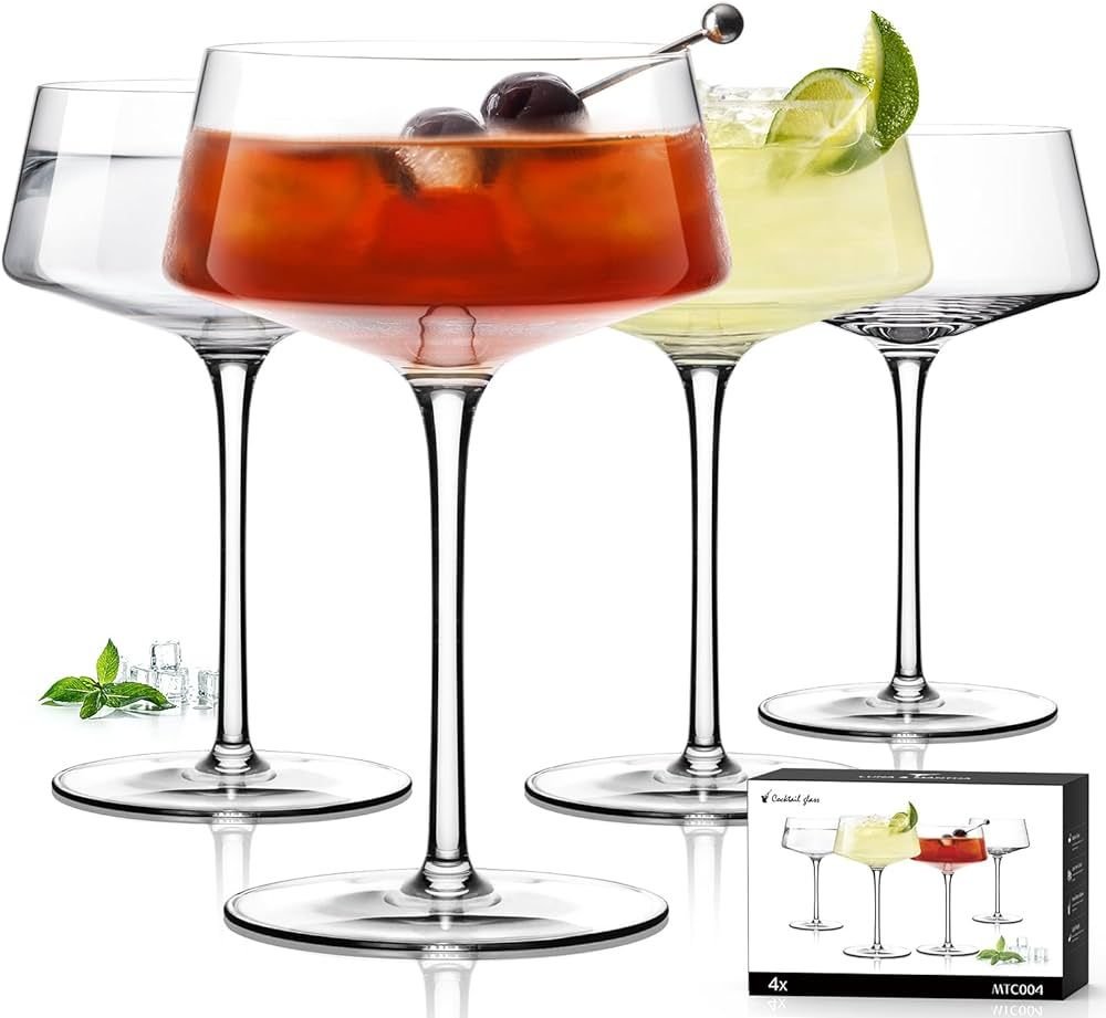 Martini Glasses Set of 4, Coupe Glasses Hand-Blown Premium Crystal Cocktail Glass for Manhattan, ... | Amazon (US)