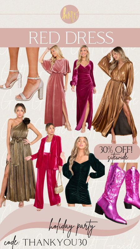 Take 30% OFF at Red Dress Boutique for Black Friday! Rounding up the my top picks for holiday party!

Red dress, holiday dress, velvet dress, gold dress, gold maxi dress, cowgirl boots, rhinestone heels, green dress, pink cowgirl boots, velvet blazer, blazer set, pink dress

#LTKHoliday #LTKCyberweek #LTKsalealert