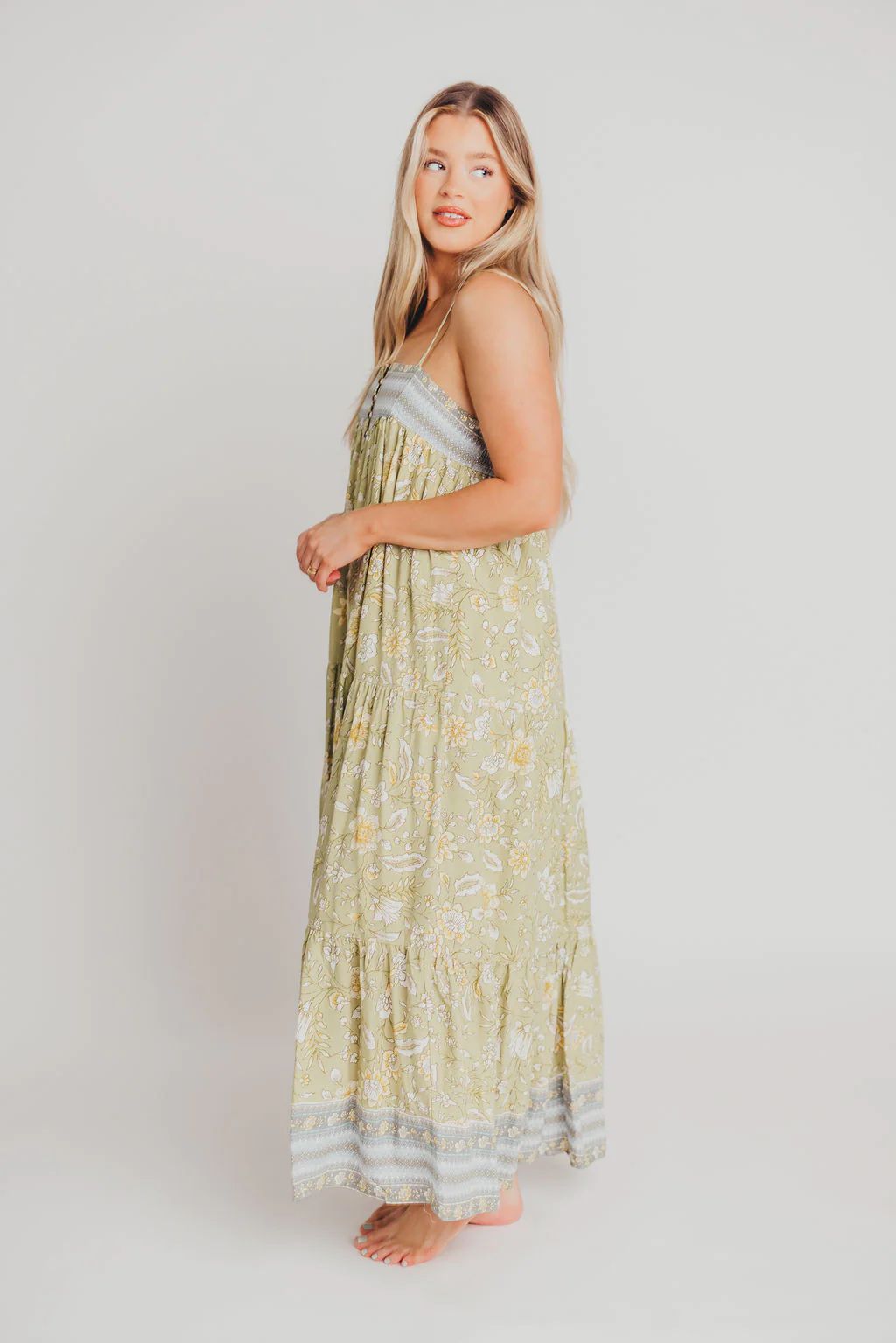 Aine Spaghetti Strap Maxi Dress in Eucalyptus - Bump Friendly (Low Sto | Worth Collective