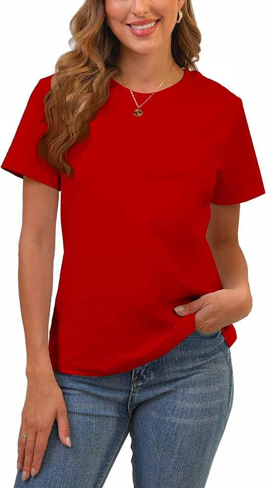 Cotton Basic T Shirts for Women,Crew Neck Short Sleeve Summer Shirts,Solid Loose Fit Tshirt, Plai... | Amazon (US)
