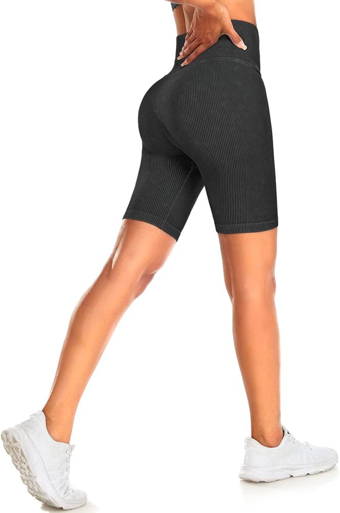 Hi Clasmix Women's Ribbed Biker Shorts Seamless Booty Gym Running Yoga Athletic Spandex Shorts | Amazon (US)