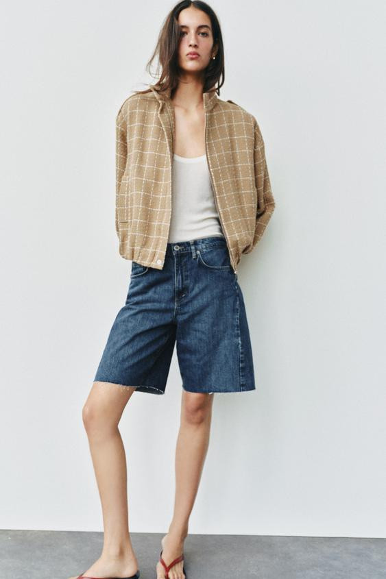 Zara - Check Bomber Jacket - Beige - S - Woman | Zara AU