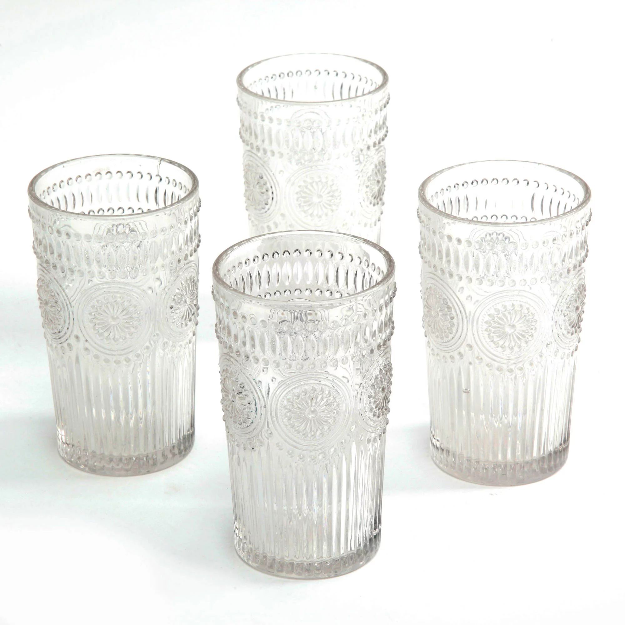 The Pioneer Woman Adeline 16-Ounce Embossed Glass Tumblers, Set of 4, Clear | Walmart (US)